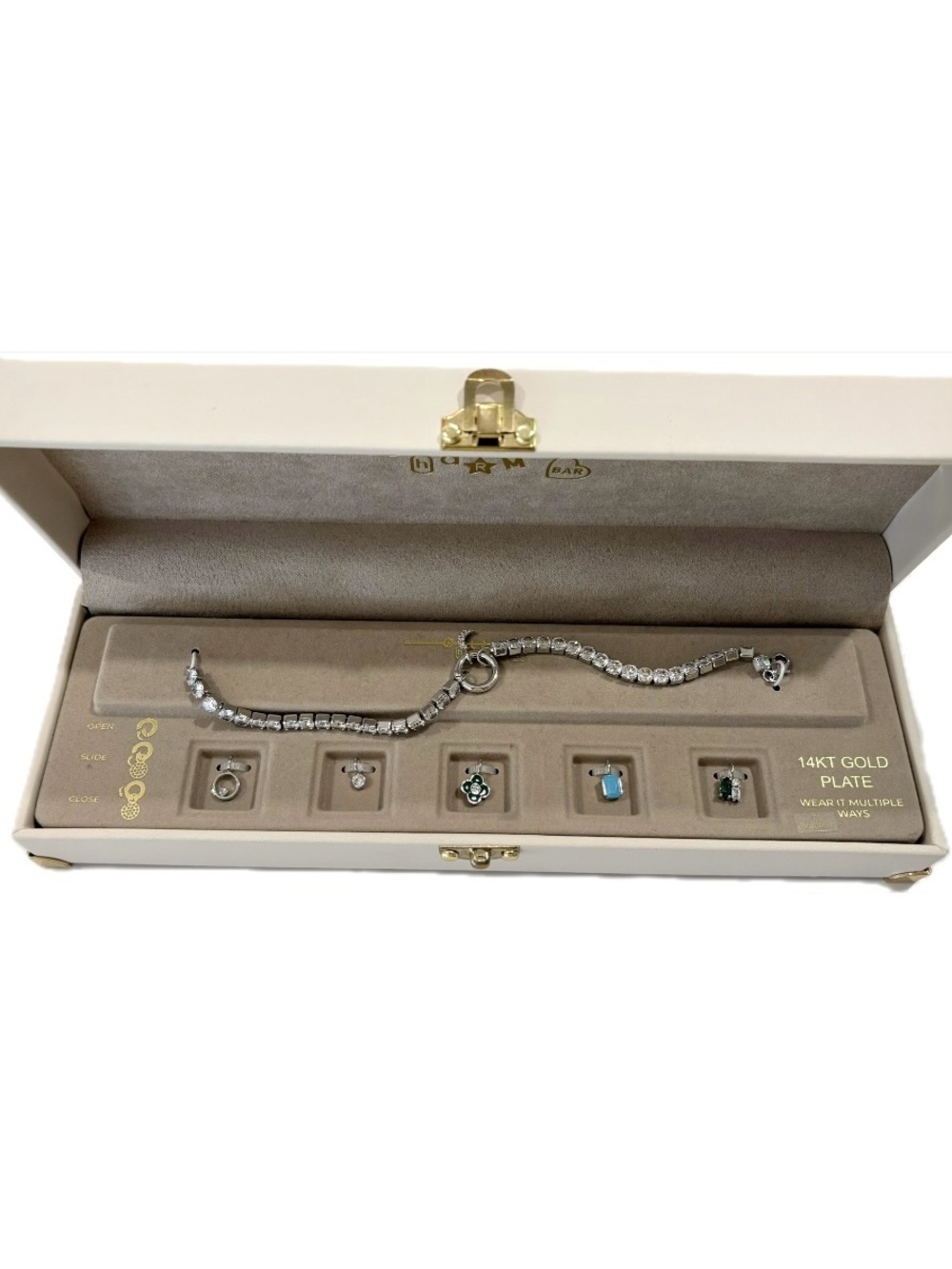 Charm Bar 6-Charm Tennis Bracelet Set 14KT White Gold Plated NWOT